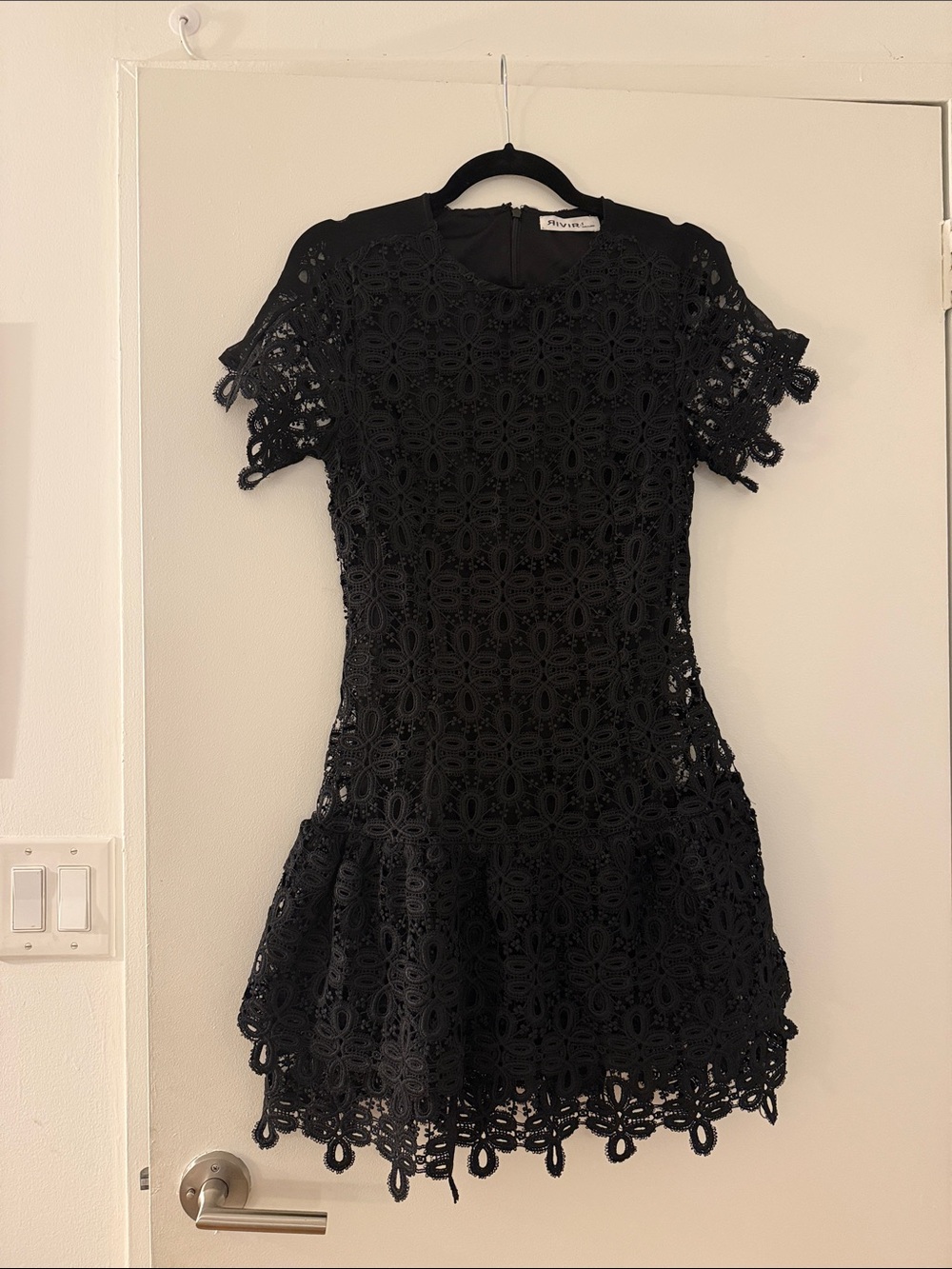 Aqua Black Crochet Fit-and-Flare Mini Dress